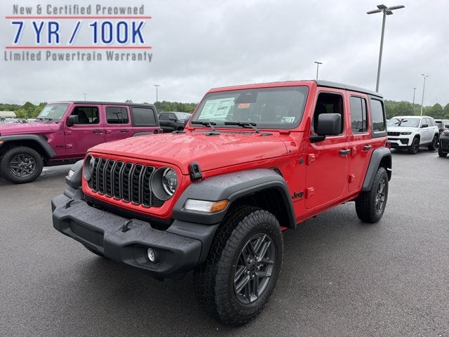 2026 Jeep Wrangler Sport S in Firecracker Red Clear-Coat Exterior Paint — front three-quarter view