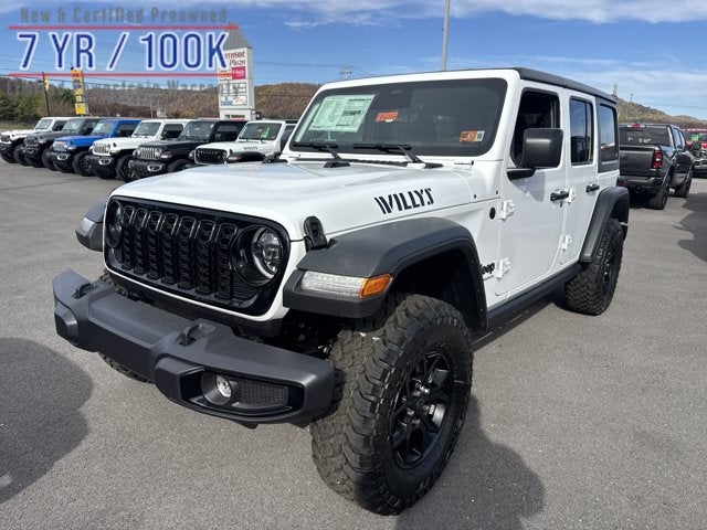 2026 Jeep Wrangler Willys in Bright White Clear-Coat Exterior Paint — front three-quarter view