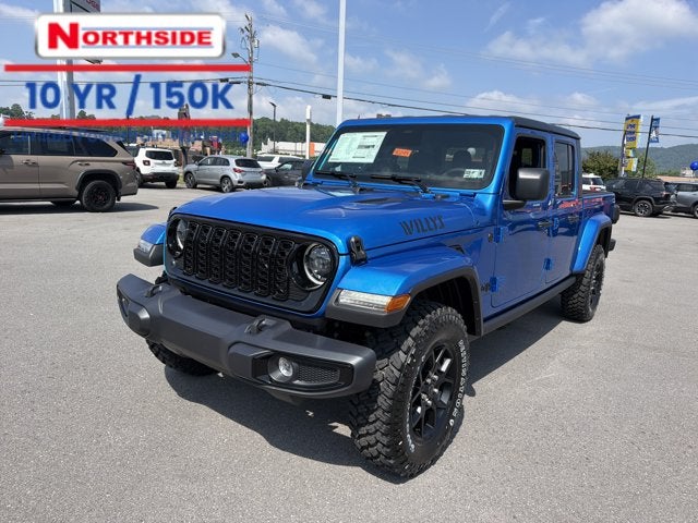 2026 Jeep Gladiator Willys in Hydro Blue Pearl-Coat Exterior Paint — front three-quarter view