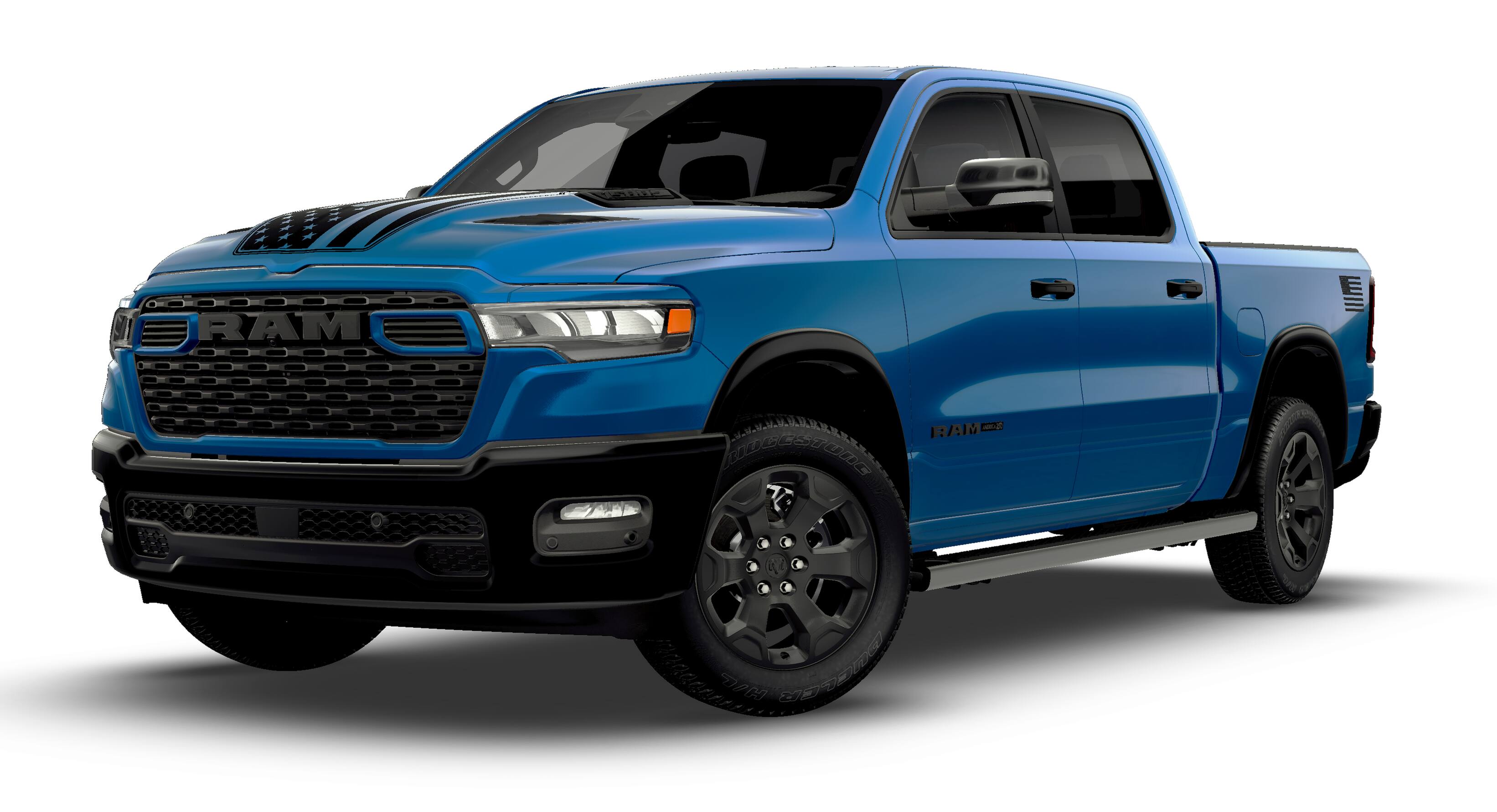 2026 RAM 1500 Big Horn in Hydro Blue Pearl-Coat Exterior Paint — front three-quarter view