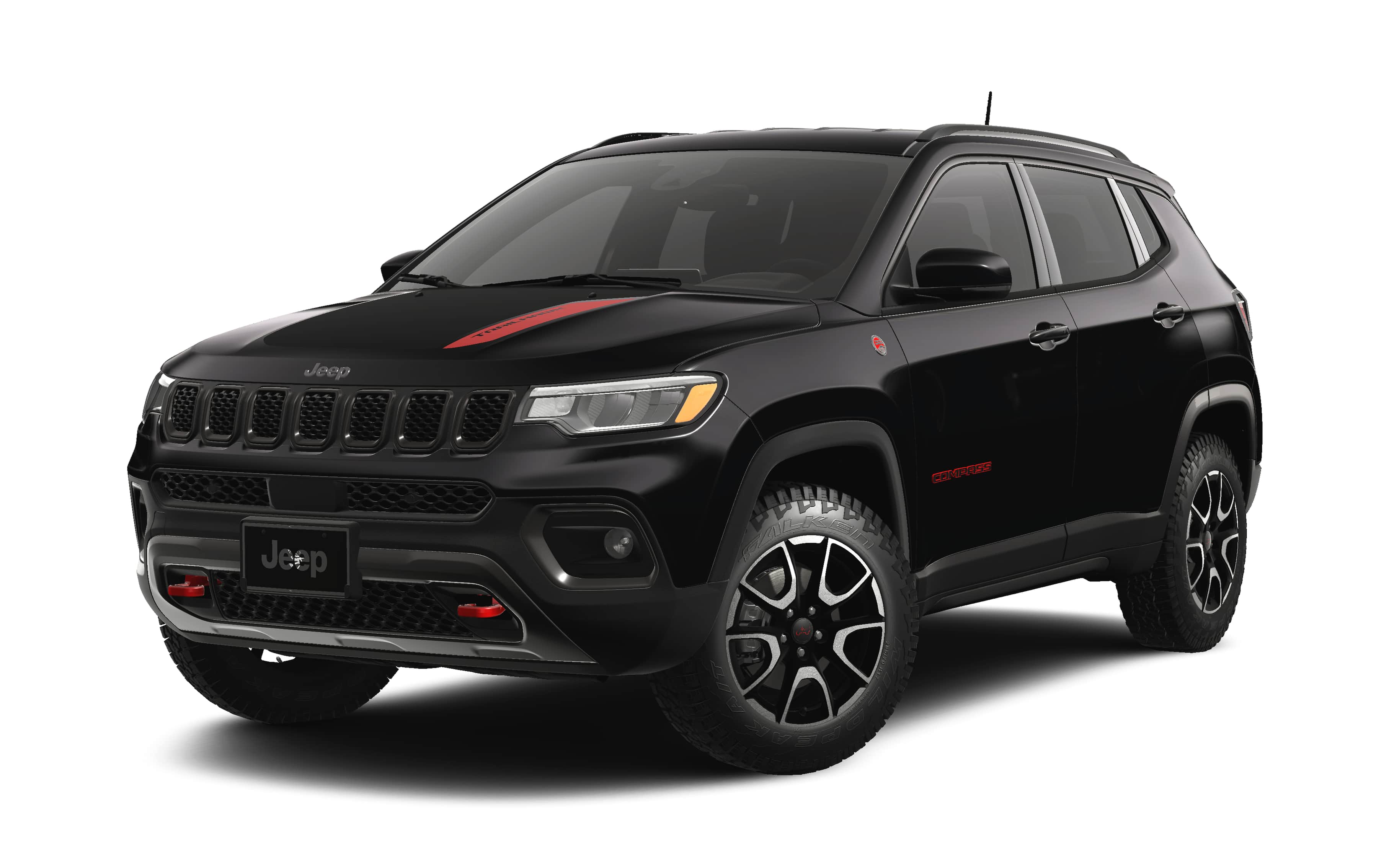 2026 Jeep Compass Trailhawk in Diamond Black Crystal Pearl-Coat Exterior Paint — front three-quarter view